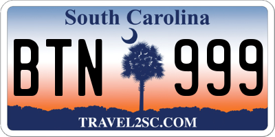 SC license plate BTN999