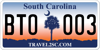 SC license plate BTO003