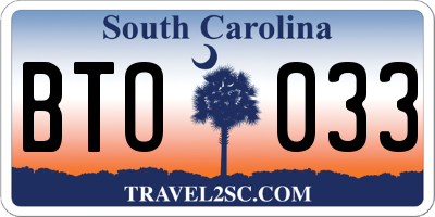 SC license plate BTO033