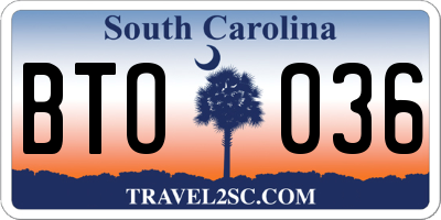 SC license plate BTO036