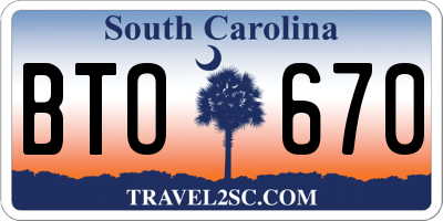 SC license plate BTO670