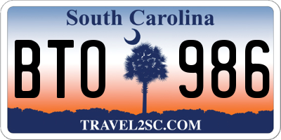 SC license plate BTO986