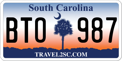 SC license plate BTO987