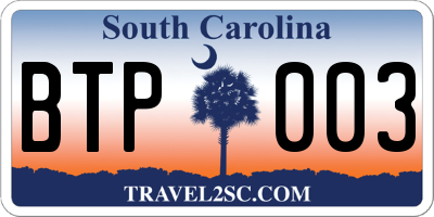 SC license plate BTP003