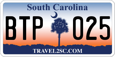 SC license plate BTP025