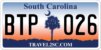 SC license plate BTP026
