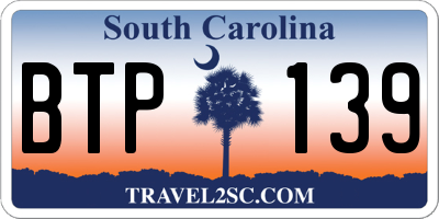 SC license plate BTP139