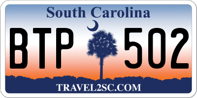 SC license plate BTP502