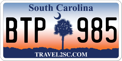 SC license plate BTP985