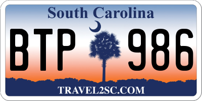 SC license plate BTP986