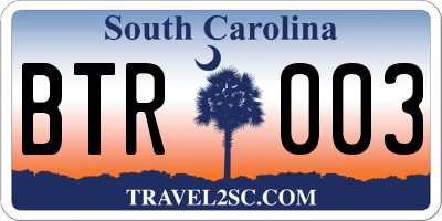 SC license plate BTR003
