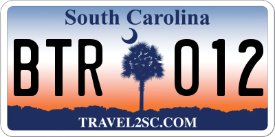 SC license plate BTR012