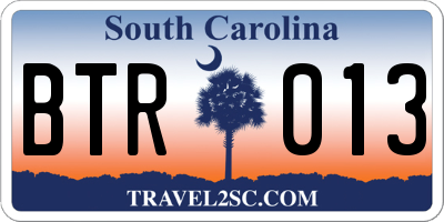 SC license plate BTR013