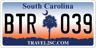 SC license plate BTR039