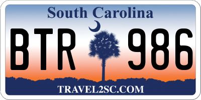 SC license plate BTR986