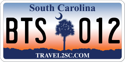 SC license plate BTS012