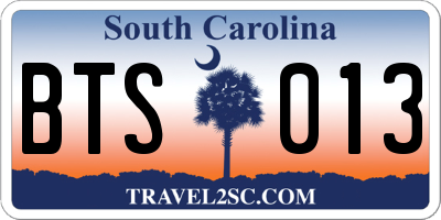 SC license plate BTS013