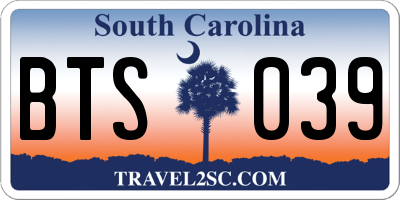 SC license plate BTS039