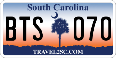 SC license plate BTS070