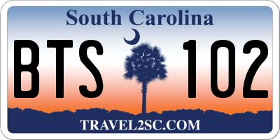SC license plate BTS102
