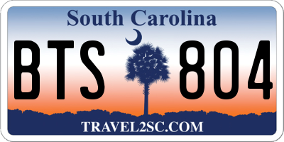 SC license plate BTS804