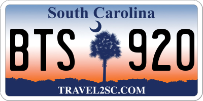 SC license plate BTS920