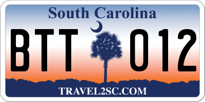 SC license plate BTT012