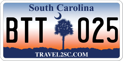 SC license plate BTT025