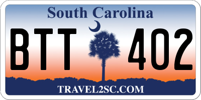 SC license plate BTT402