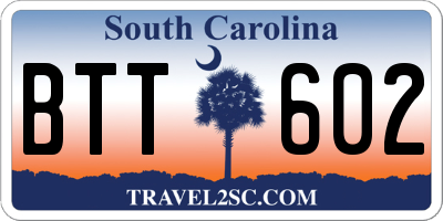 SC license plate BTT602