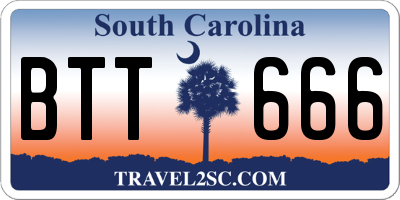 SC license plate BTT666