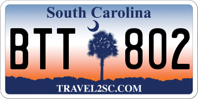 SC license plate BTT802