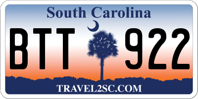 SC license plate BTT922