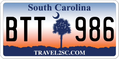 SC license plate BTT986