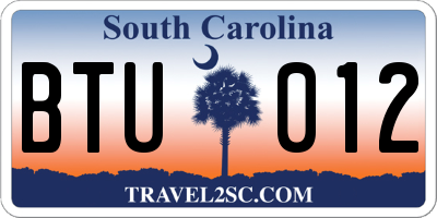 SC license plate BTU012