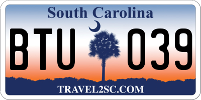 SC license plate BTU039