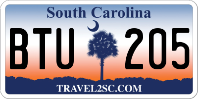 SC license plate BTU205