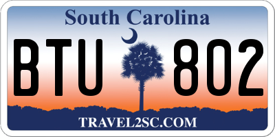 SC license plate BTU802