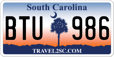 SC license plate BTU986