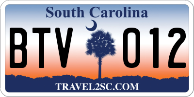 SC license plate BTV012