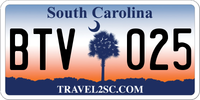 SC license plate BTV025