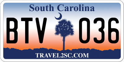SC license plate BTV036