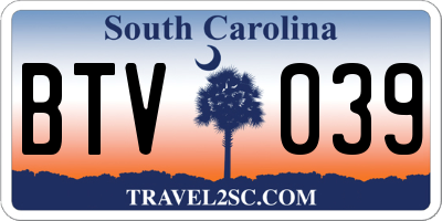 SC license plate BTV039