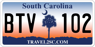 SC license plate BTV102