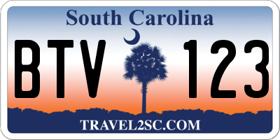 SC license plate BTV123