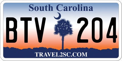 SC license plate BTV204