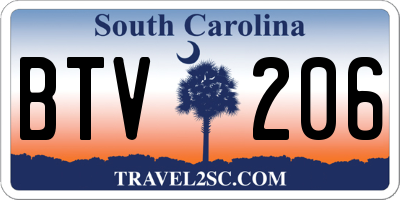 SC license plate BTV206