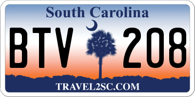 SC license plate BTV208