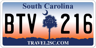 SC license plate BTV216