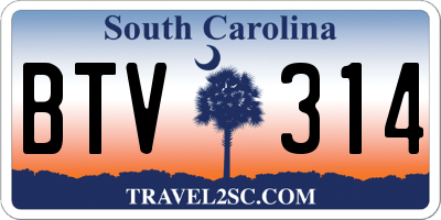 SC license plate BTV314